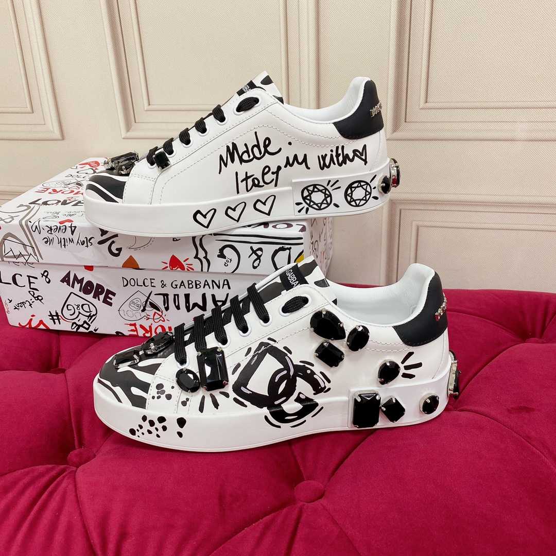 Dolce & Gabbana Calfskin Portofino Sneakers With Embroidery - PerfectKickZ
