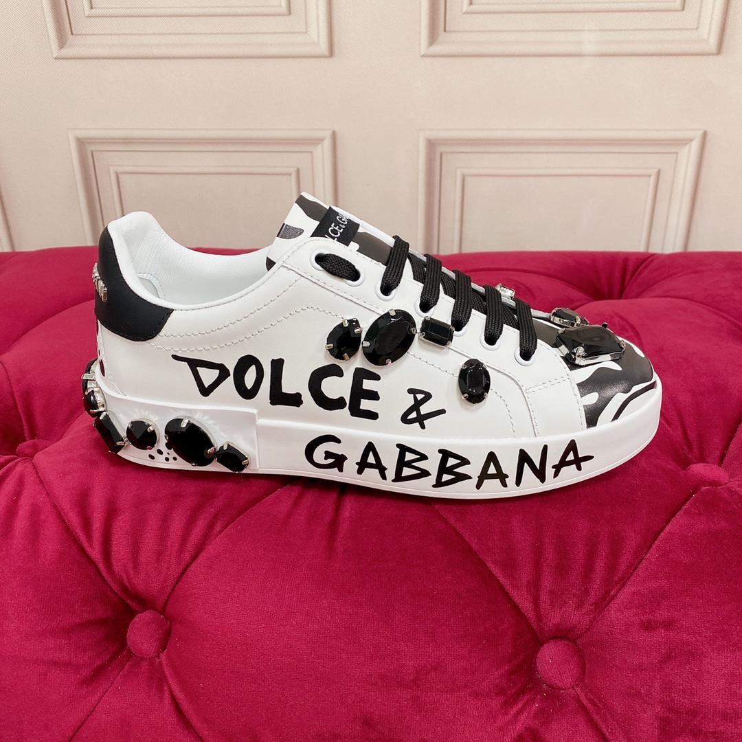 Dolce & Gabbana Calfskin Portofino Sneakers With Embroidery - PerfectKickZ