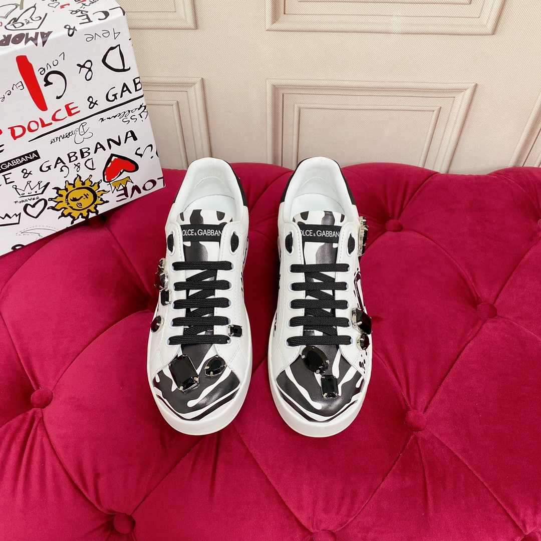 Dolce & Gabbana Calfskin Portofino Sneakers With Embroidery - PerfectKickZ