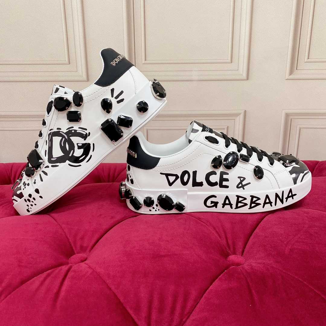 Dolce & Gabbana Calfskin Portofino Sneakers With Embroidery - PerfectKickZ