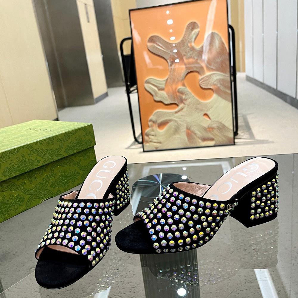 Gucci Women's Slide Sandal With Crystals - PerfectKickZ