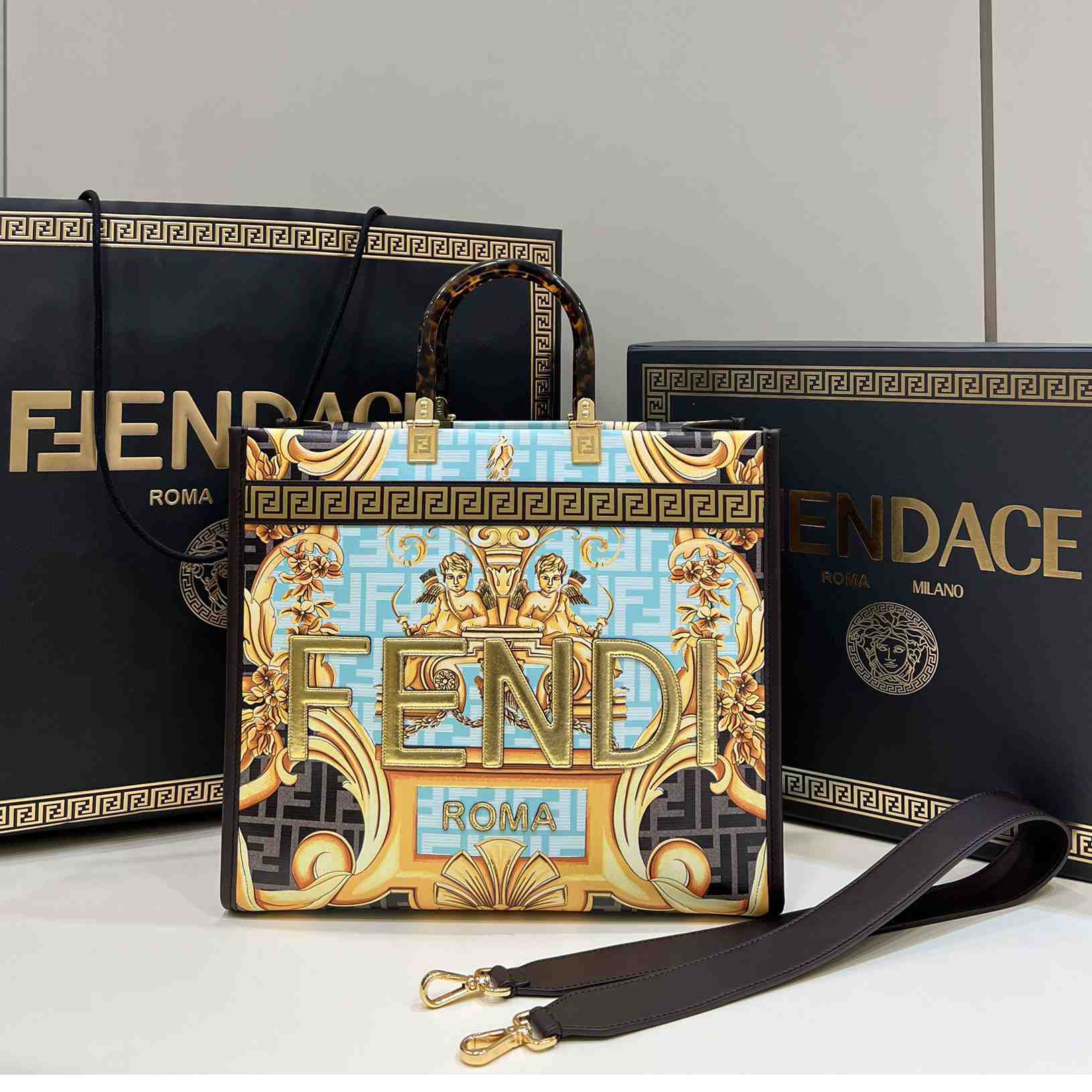 Versace x Fendi Sunshine Fendace Leather Shopper(36-13-32cm) - PerfectKickZ