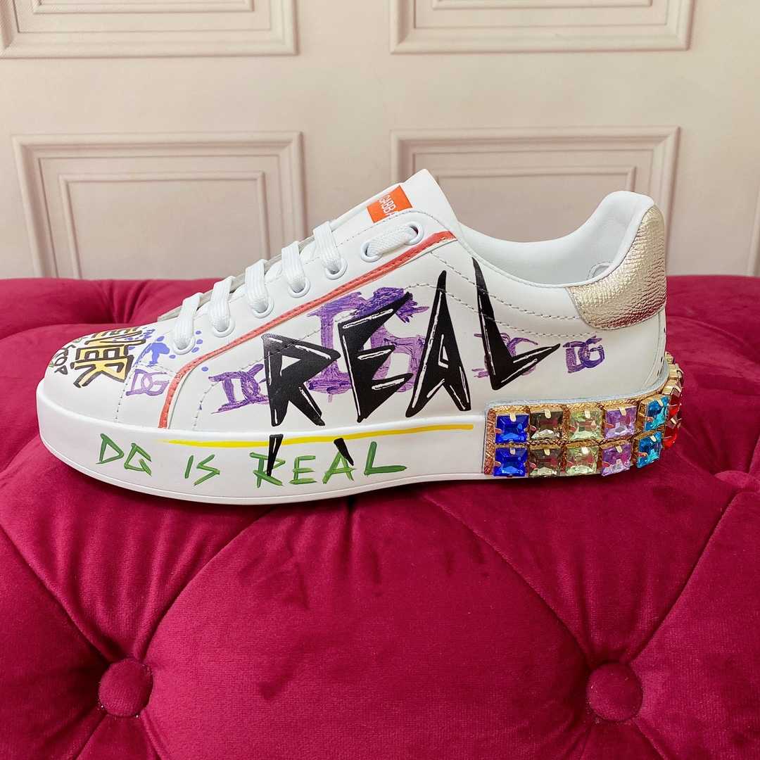 Dolce & Gabbana Calfskin Portofino Sneakers With Embroidery And Lettering - PerfectKickZ
