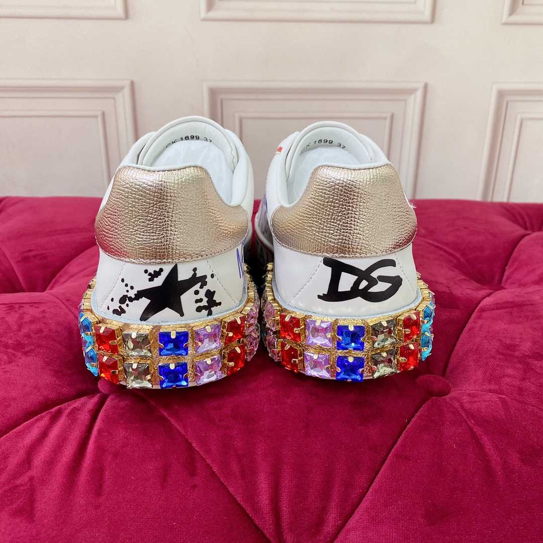 Dolce & Gabbana Calfskin Portofino Sneakers With Embroidery And Lettering - PerfectKickZ
