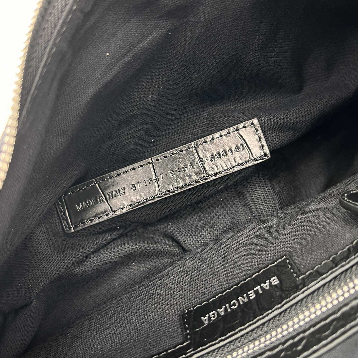 Balenciaga Women's Le Cagole Small Shoulder Bag Metallized Crocodile Embossed With Rhinestones In Black - PerfectKickZ