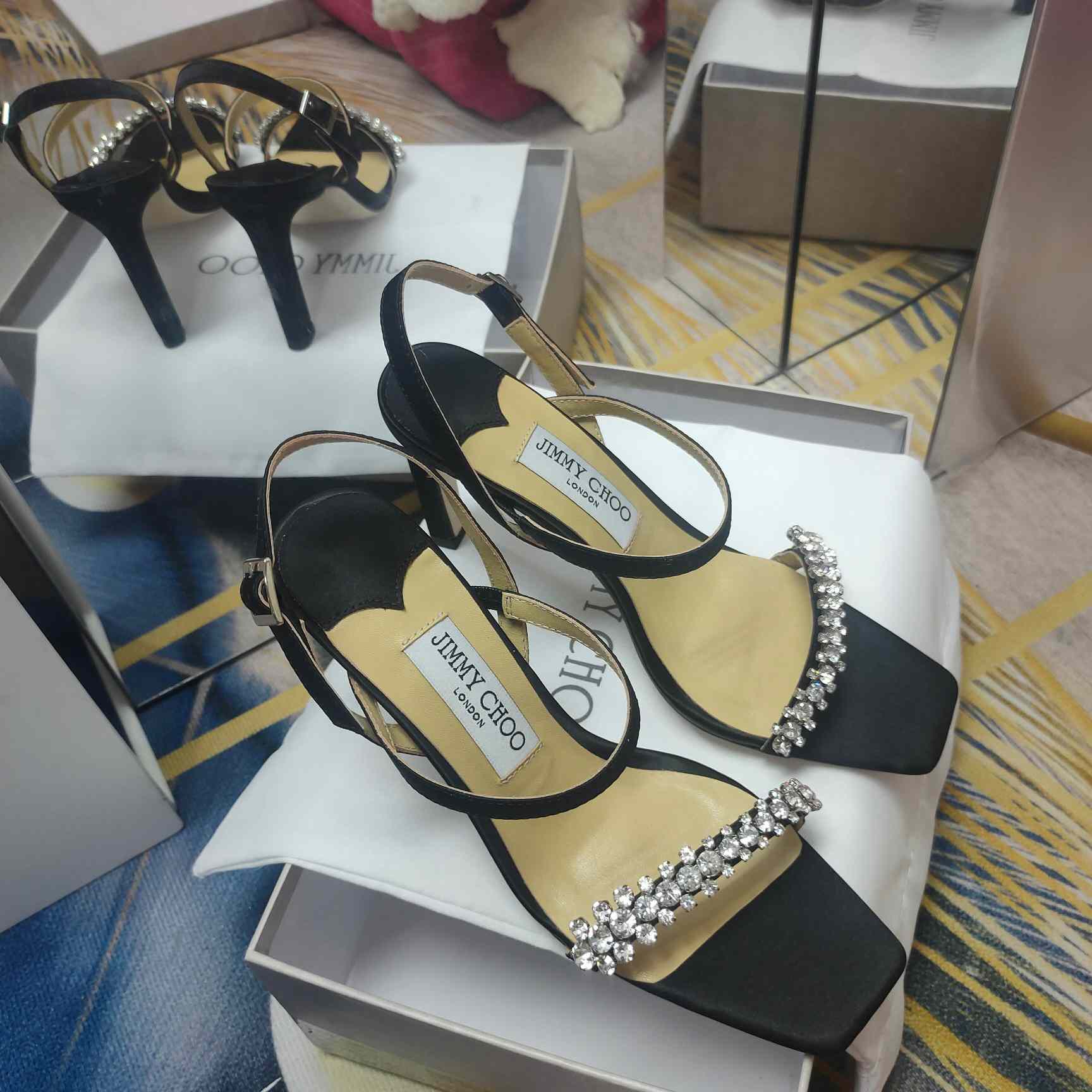 Jimmy Choo Meira 85 Black Suede Sandals With Crystal Embellishment - PerfectKickZ