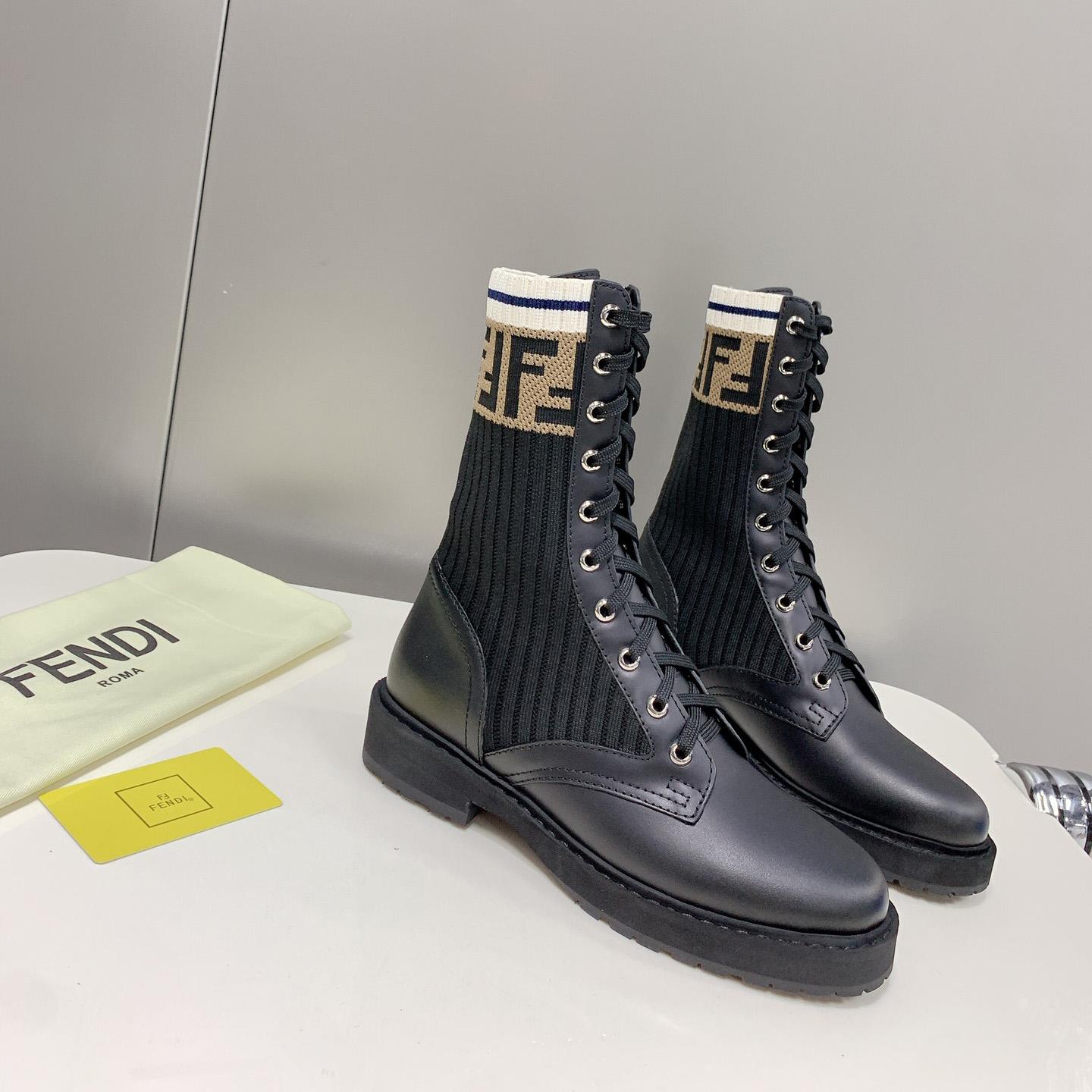 Fendi Rockoko Black Leather Biker Boots With Stretch Fabric - PerfectKickZ