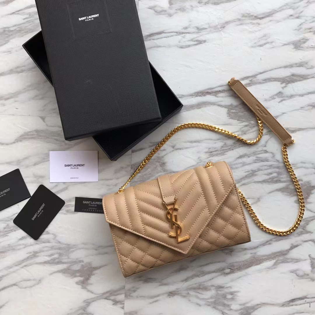 Saint Laurent Envelope Small Bag In Mix Matelasse Grain De Poudre Embossed Leather(21-13-6cm) - PerfectKickZ
