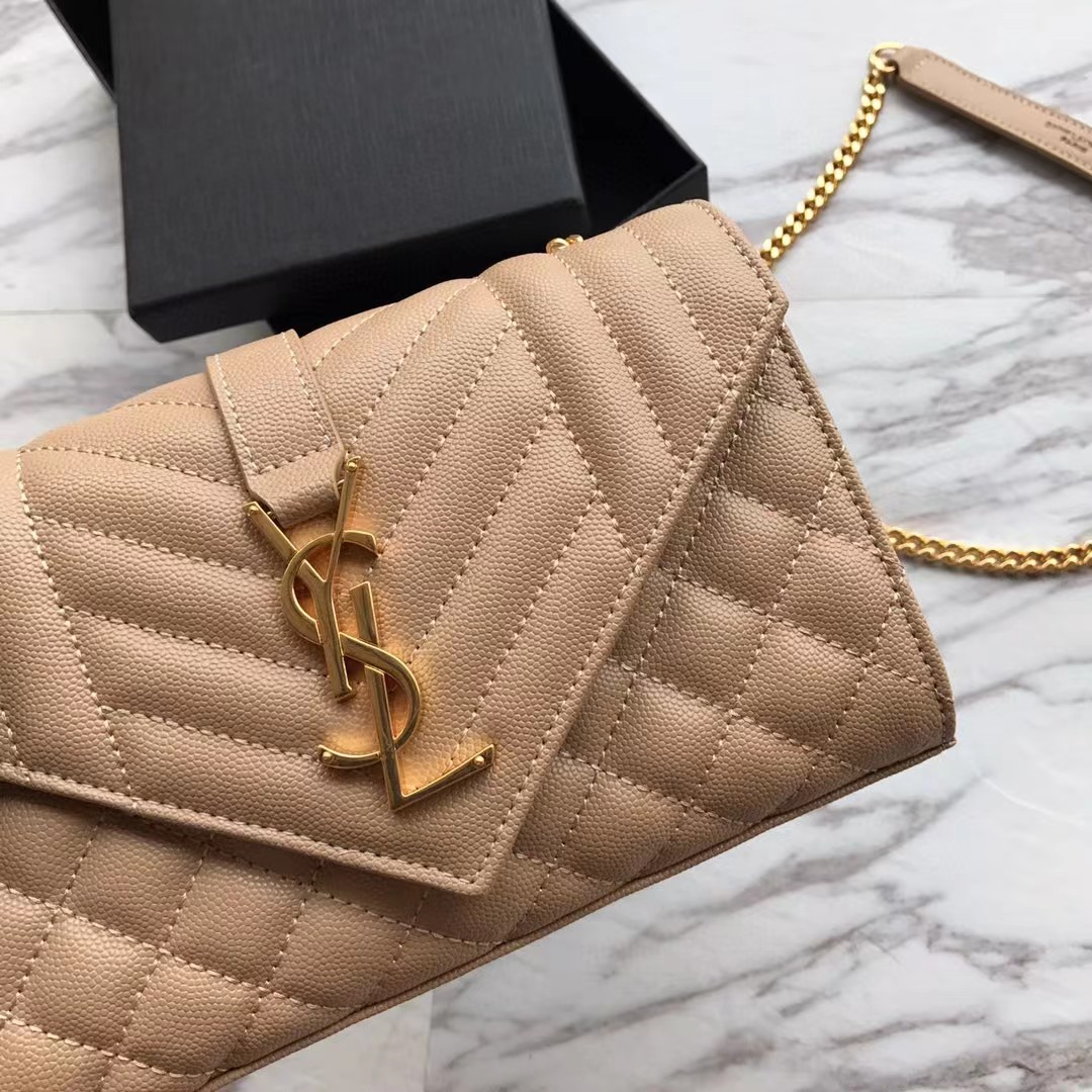 Saint Laurent Envelope Small Bag In Mix Matelasse Grain De Poudre Embossed Leather(21-13-6cm) - PerfectKickZ