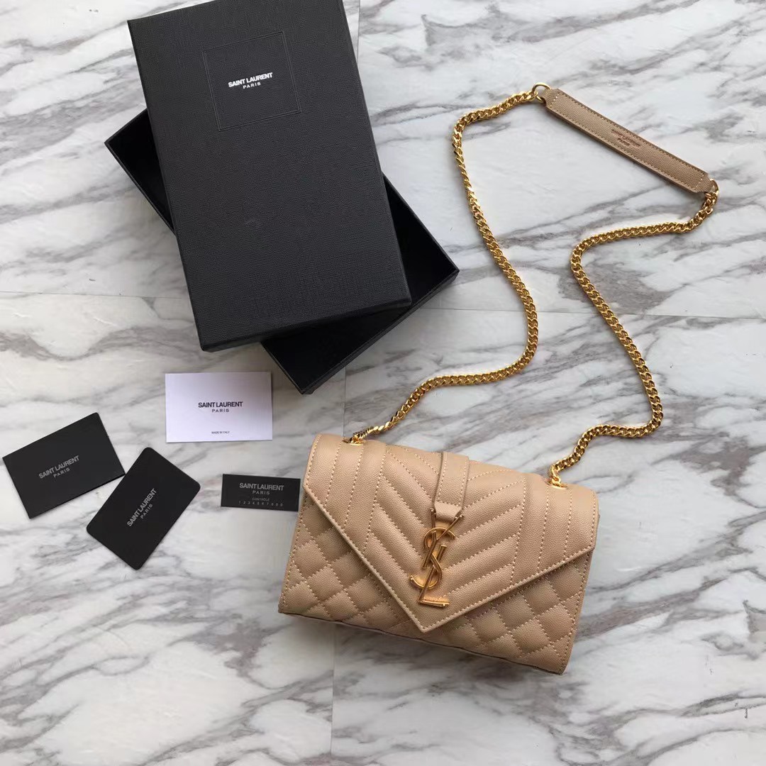Saint Laurent Envelope Small Bag In Mix Matelasse Grain De Poudre Embossed Leather(21-13-6cm) - PerfectKickZ