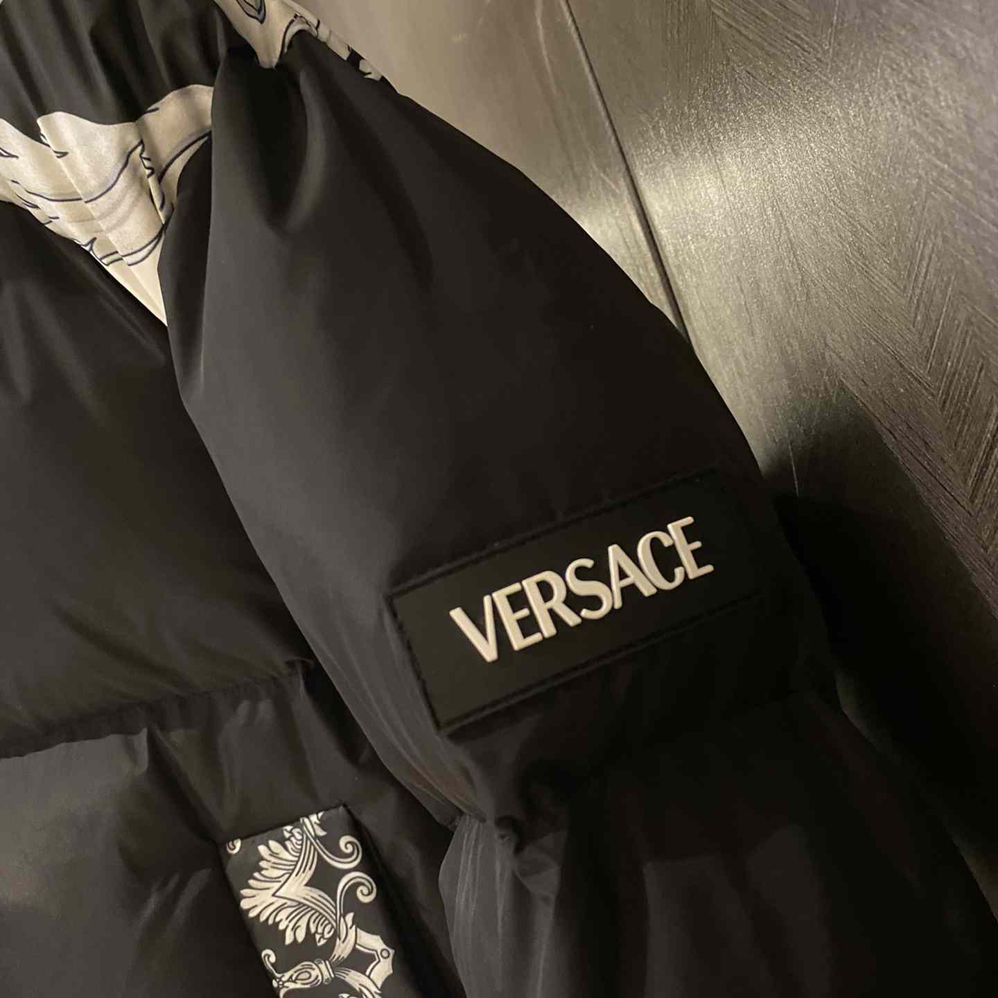 Versace Women's Silver Baroque Puffer Jacket - PerfectKickZ