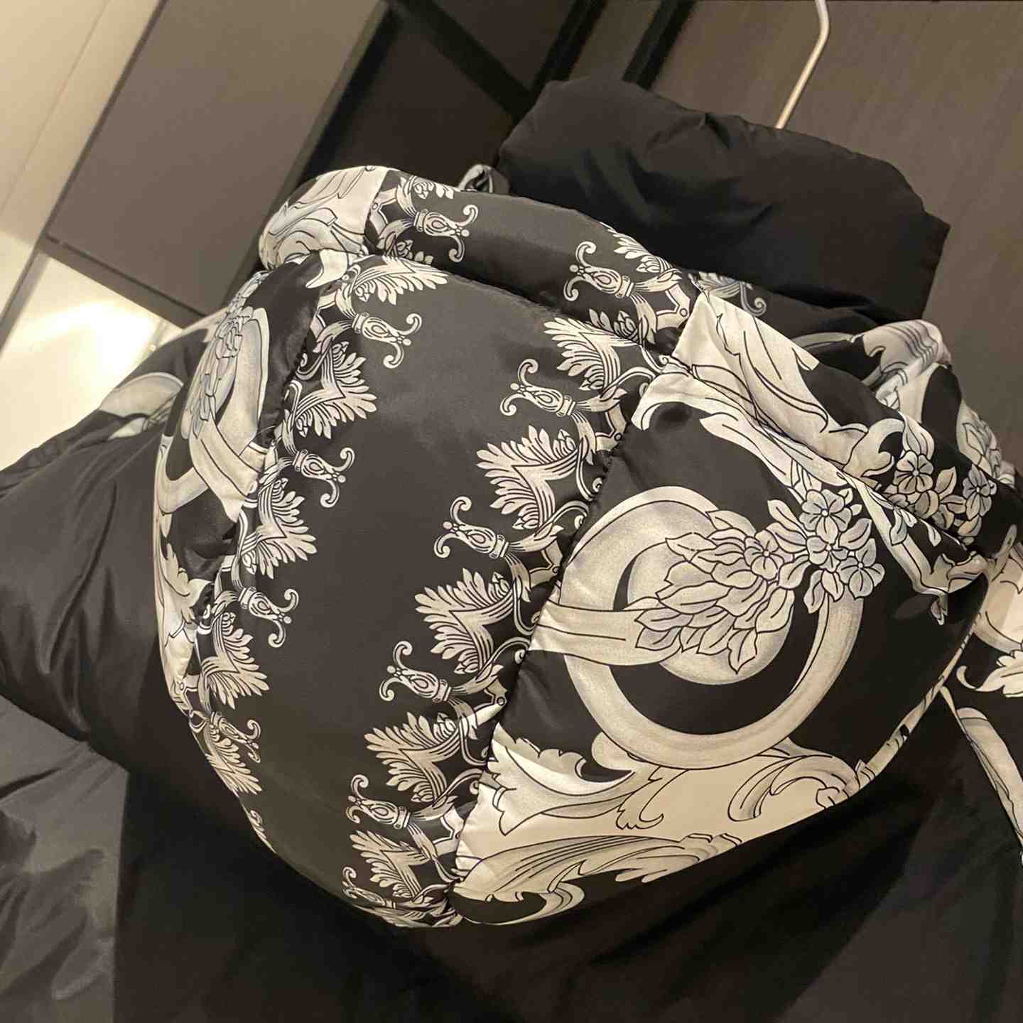 Versace Women's Silver Baroque Puffer Jacket - PerfectKickZ