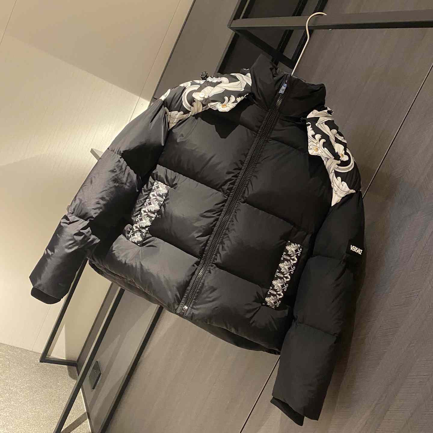 Versace Women's Silver Baroque Puffer Jacket - PerfectKickZ