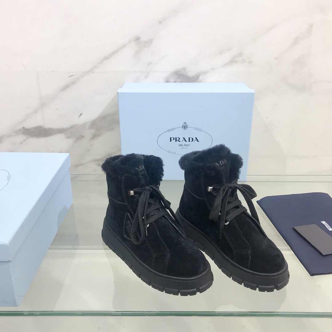 Prada Nylon Gabardine Lace-Up Booties - PerfectKickZ