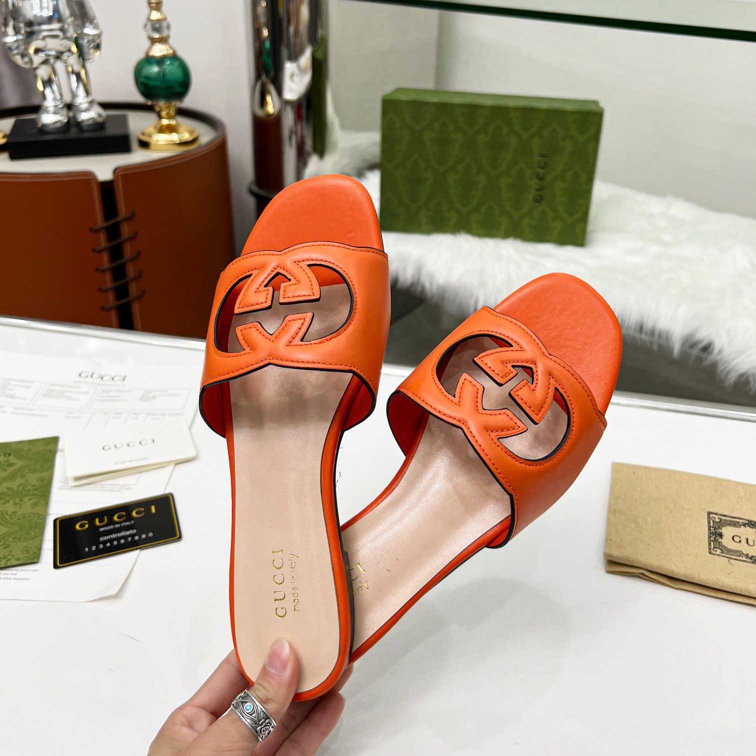 Gucci Women's Interlocking G Cut-Out Slide Sandal - PerfectKickZ