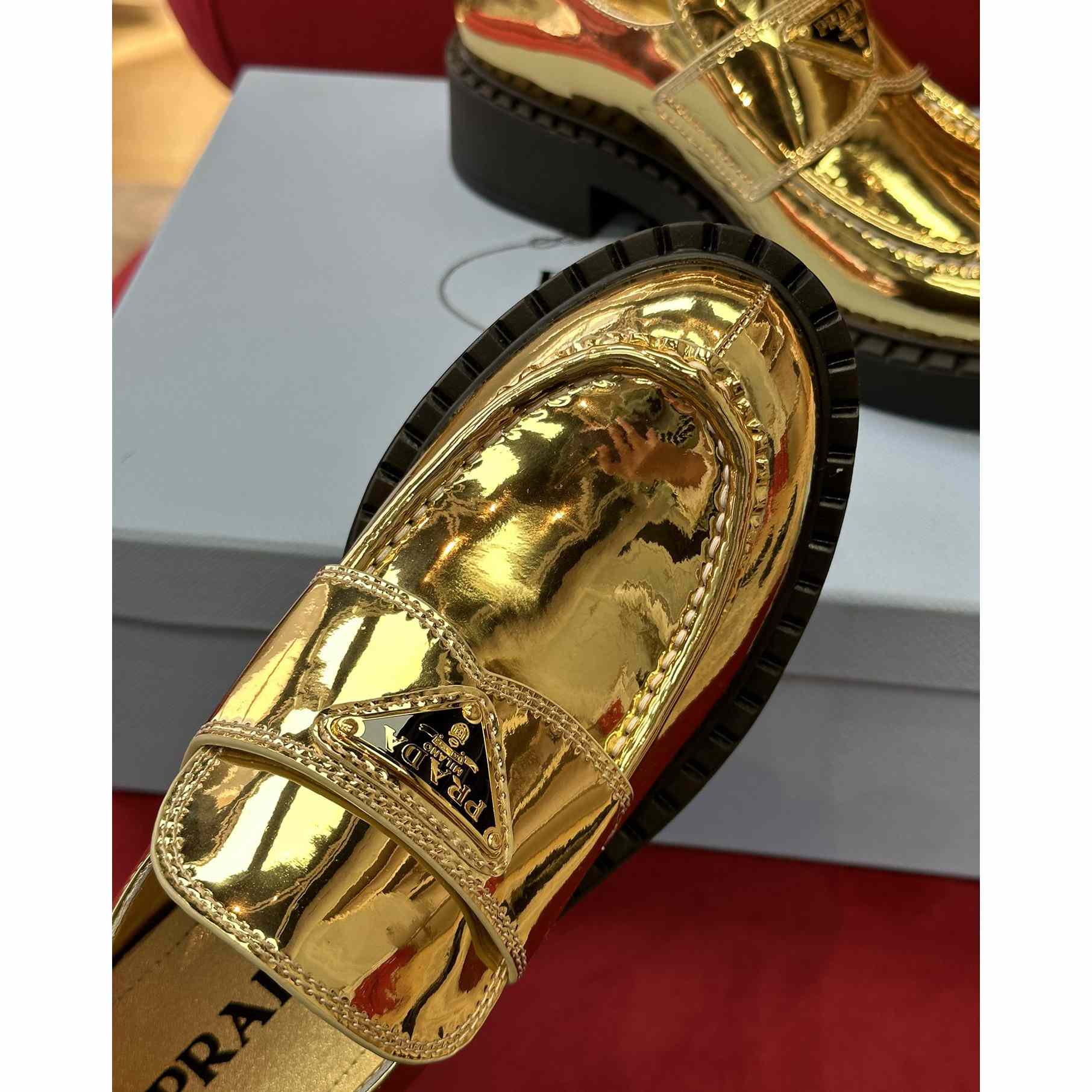 Prada Metallic Leather Loafers - PerfectKickZ