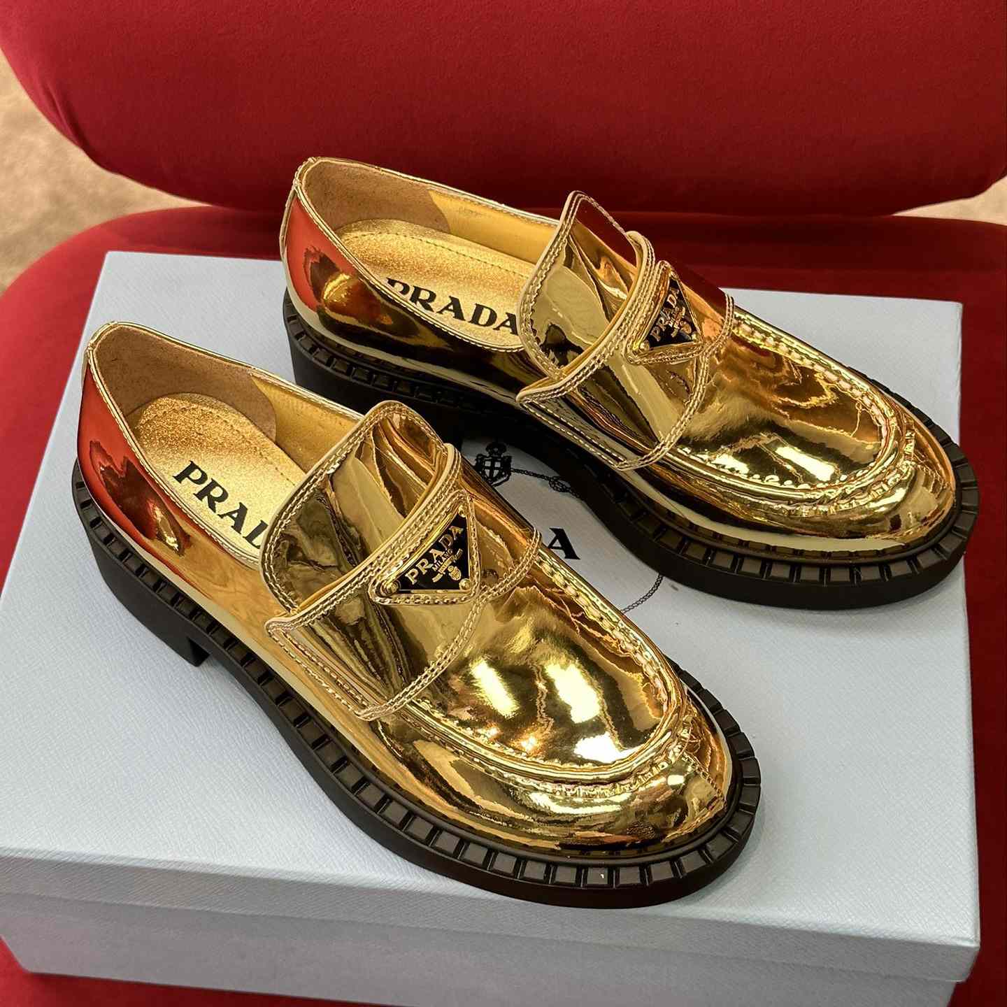 Prada Metallic Leather Loafers - PerfectKickZ