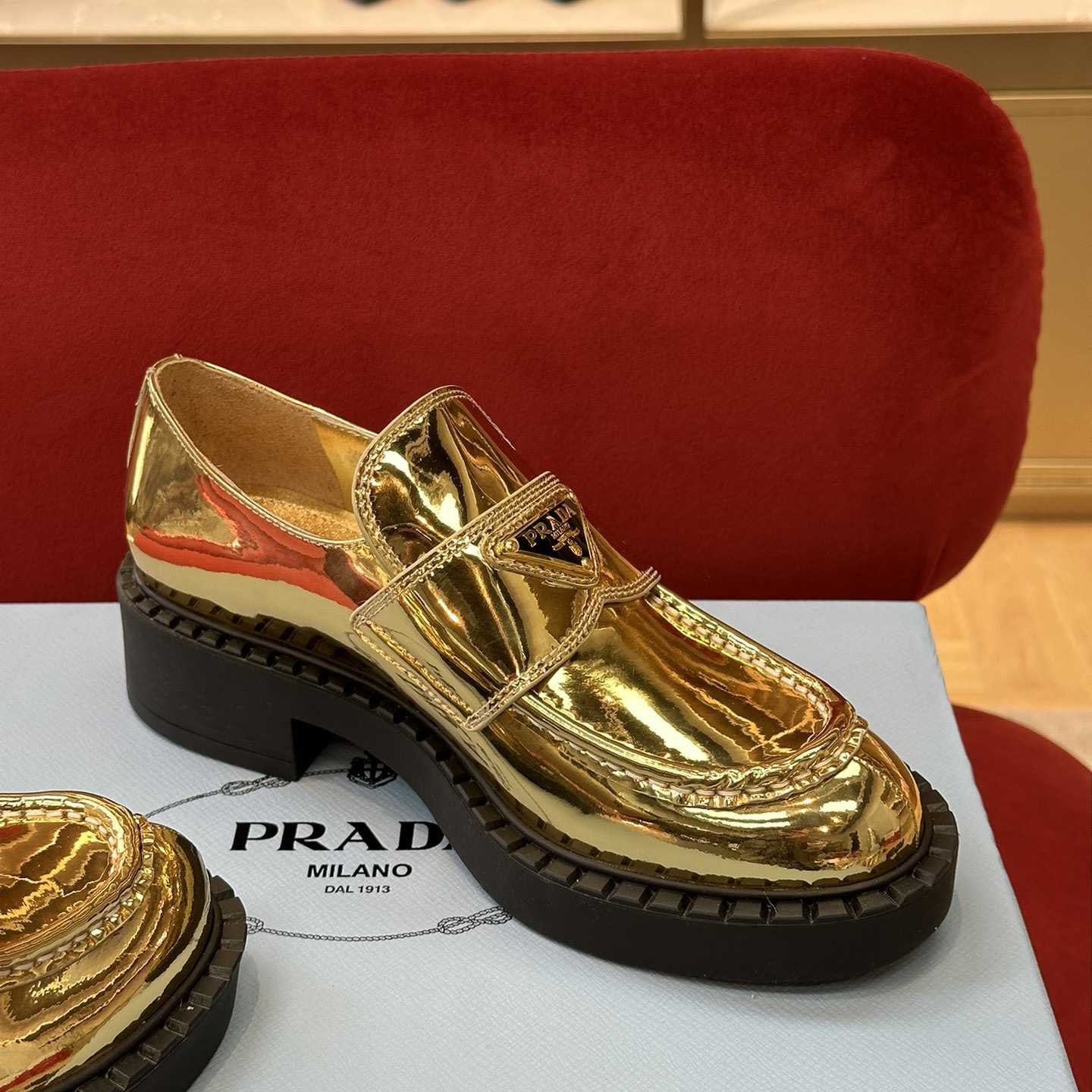 Prada Metallic Leather Loafers - PerfectKickZ