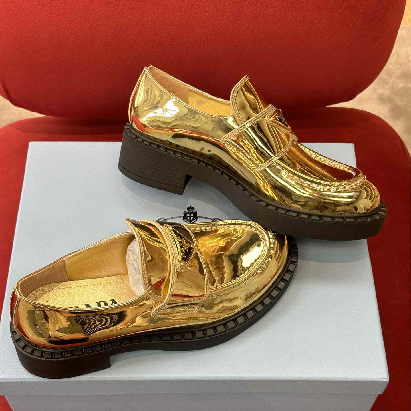 Prada Metallic Leather Loafers - PerfectKickZ