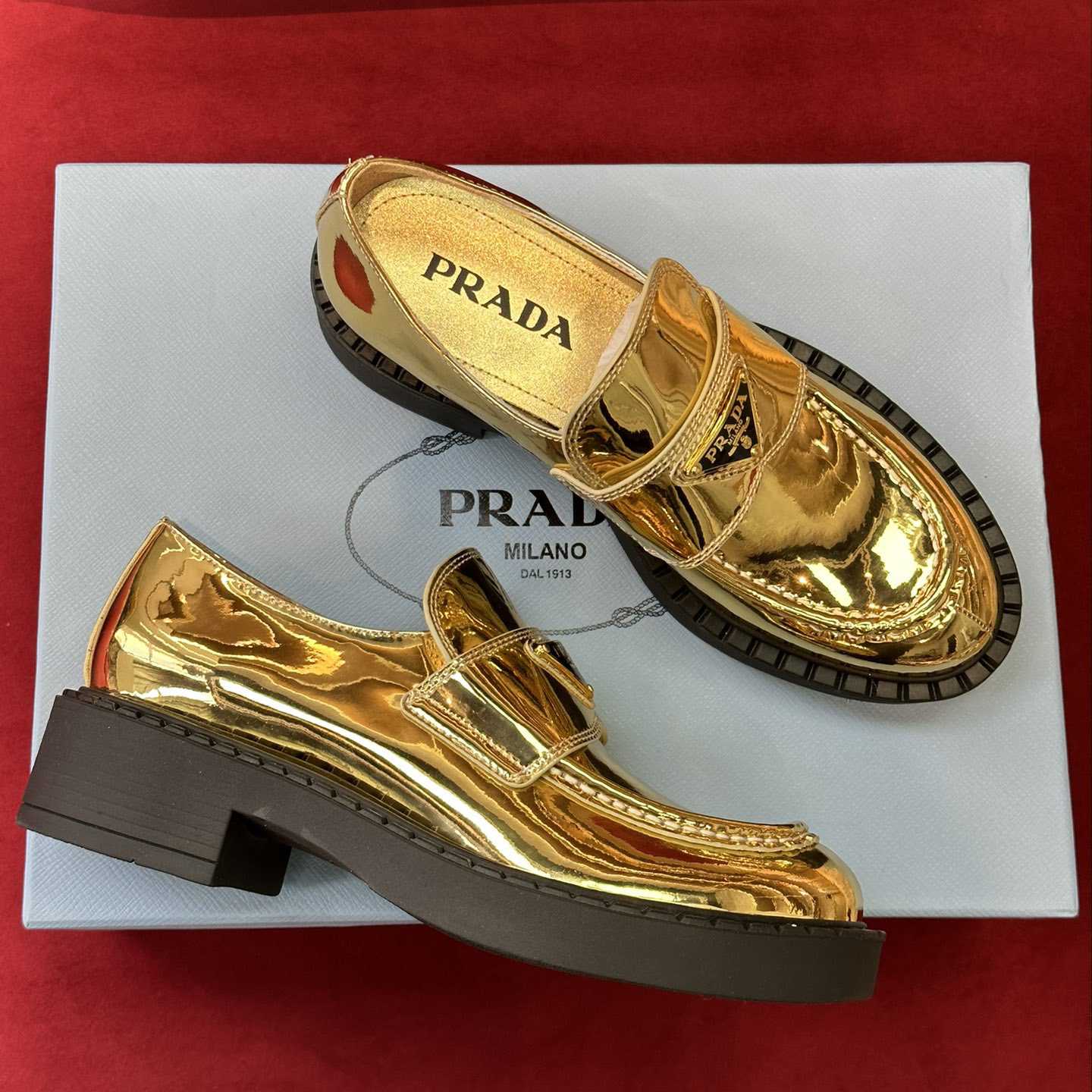 Prada Metallic Leather Loafers - PerfectKickZ