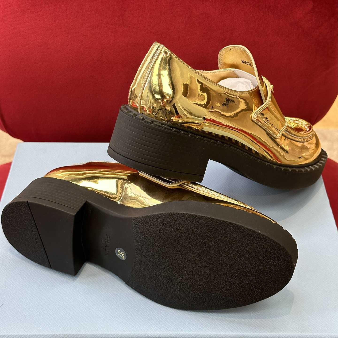 Prada Metallic Leather Loafers - PerfectKickZ