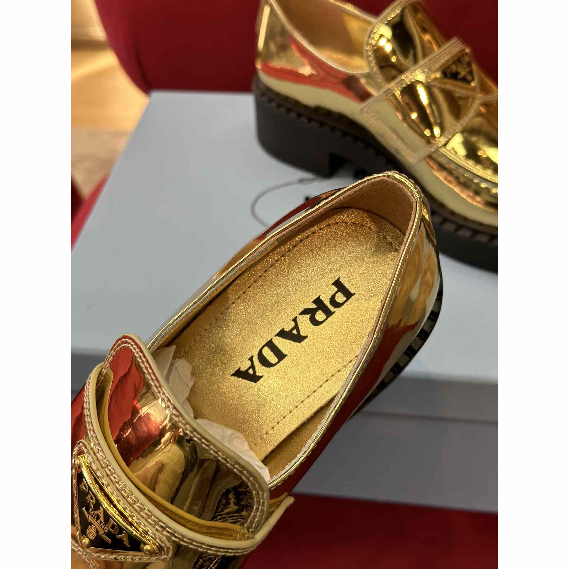 Prada Metallic Leather Loafers - PerfectKickZ