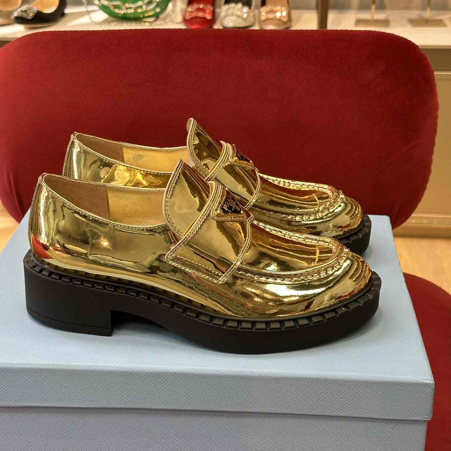 Prada Metallic Leather Loafers - PerfectKickZ