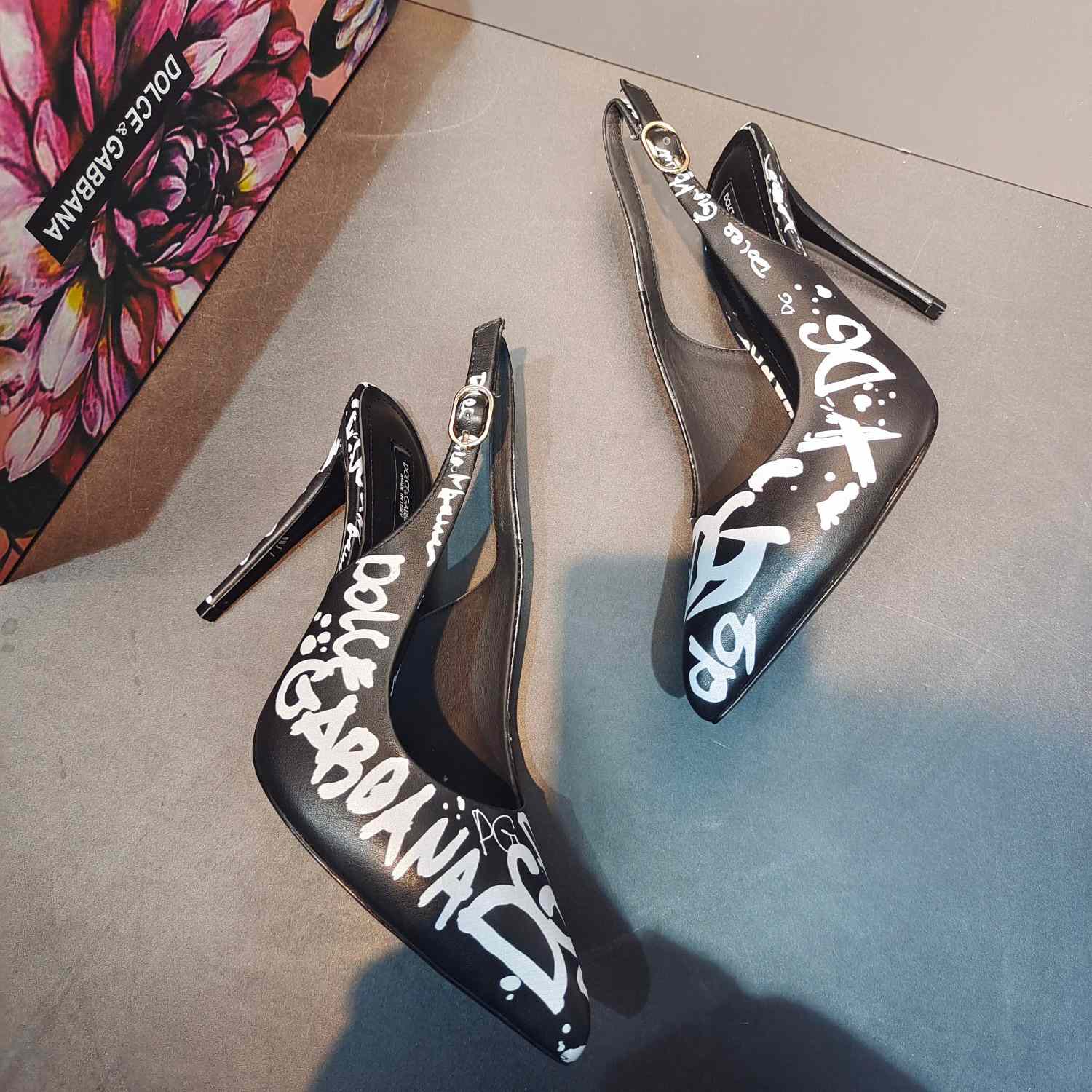 Dolce & Gabbana Calfskin Slingbacks With Logo Print - PerfectKickZ