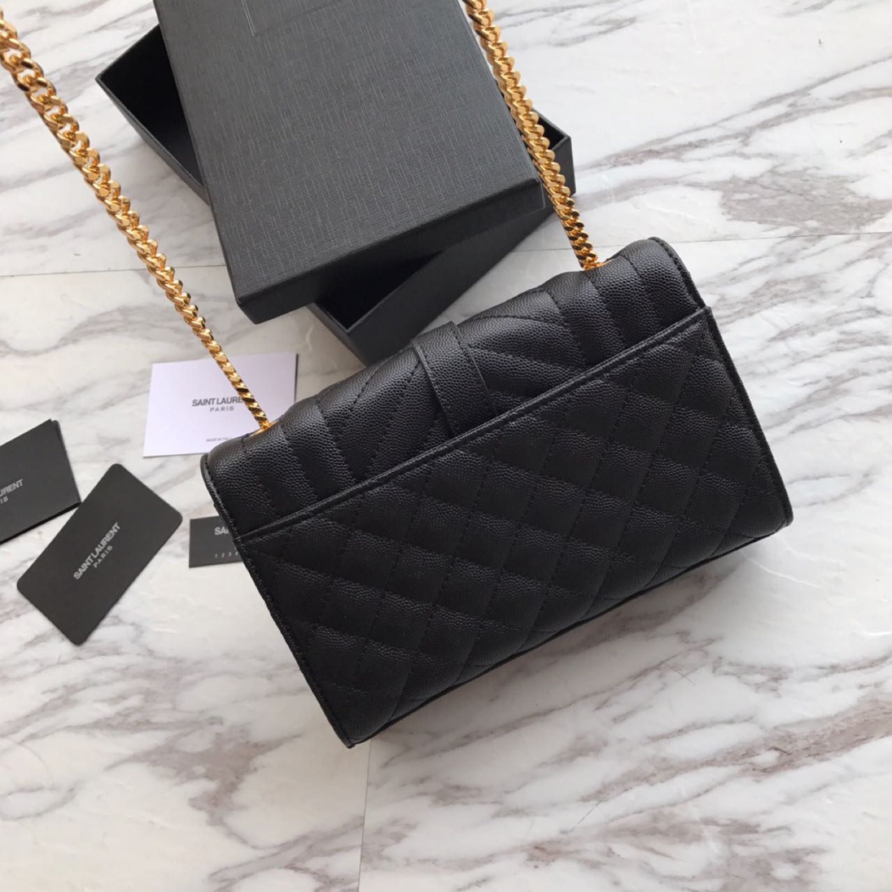 Saint Laurent Envelope Chain Wallet In Mix Matelasse Grain De Poudre Embossed Leather(21-13-6CM) - PerfectKickZ
