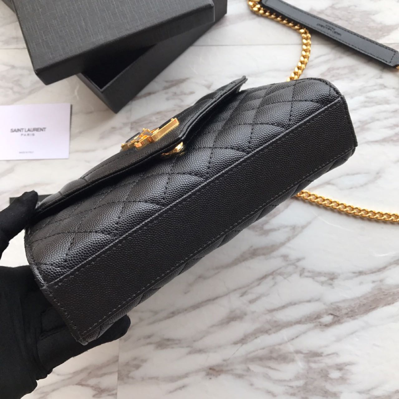 Saint Laurent Envelope Chain Wallet In Mix Matelasse Grain De Poudre Embossed Leather(21-13-6CM) - PerfectKickZ