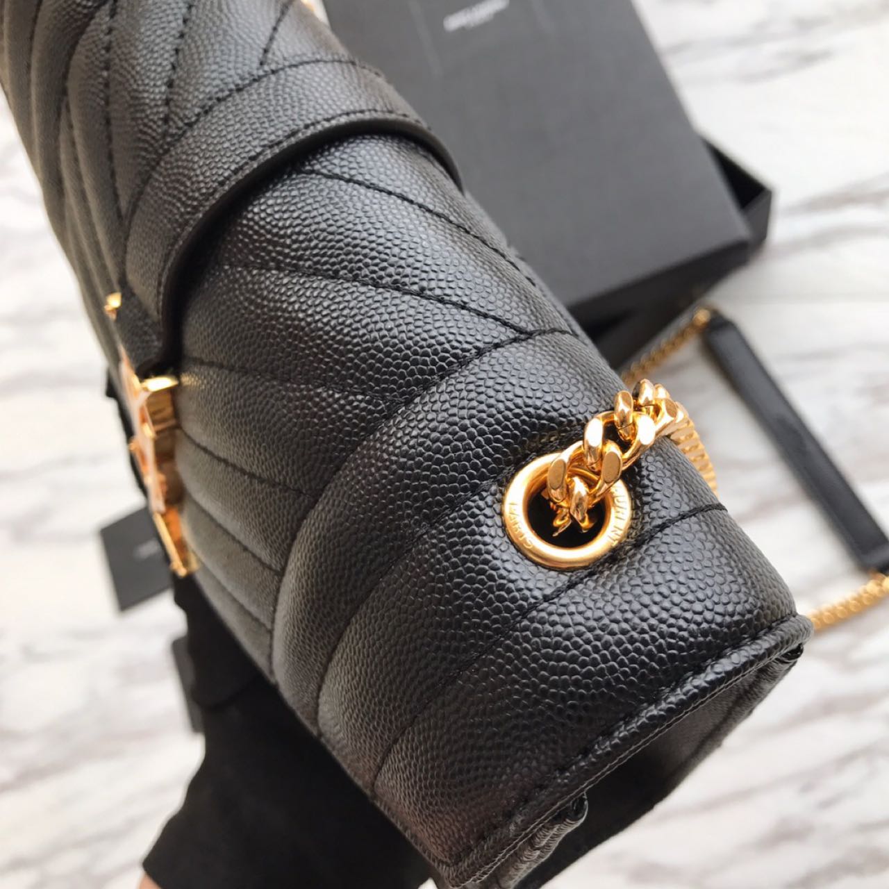 Saint Laurent Envelope Chain Wallet In Mix Matelasse Grain De Poudre Embossed Leather(21-13-6CM) - PerfectKickZ