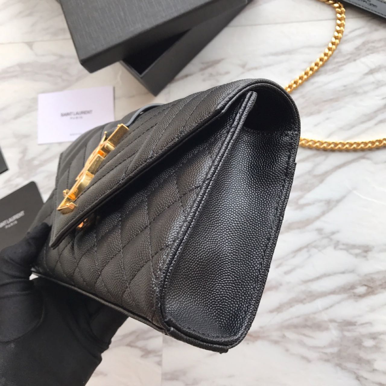 Saint Laurent Envelope Chain Wallet In Mix Matelasse Grain De Poudre Embossed Leather(21-13-6CM) - PerfectKickZ