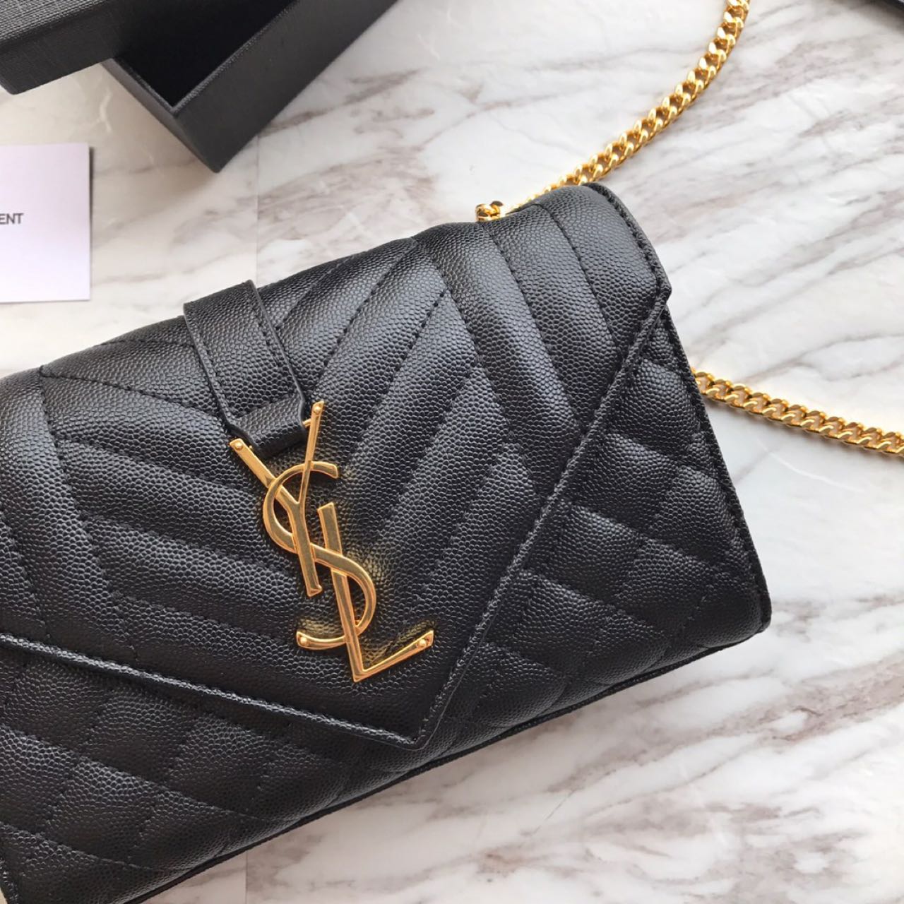 Saint Laurent Envelope Chain Wallet In Mix Matelasse Grain De Poudre Embossed Leather(21-13-6CM) - PerfectKickZ