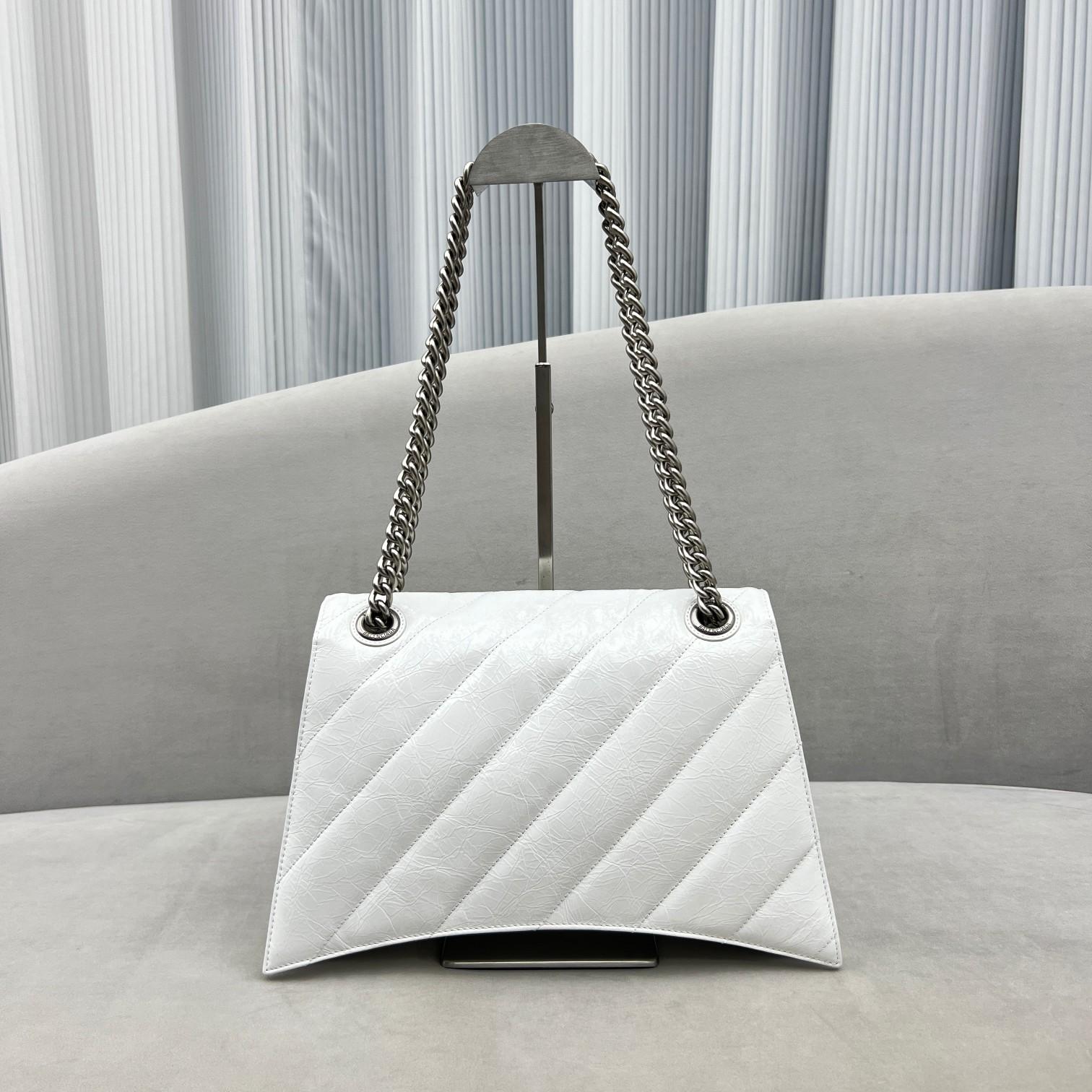 Balenciaga Women's Crush Medium Chain Bag Quilted In Optic White(31-20-12cm) - PerfectKickZ