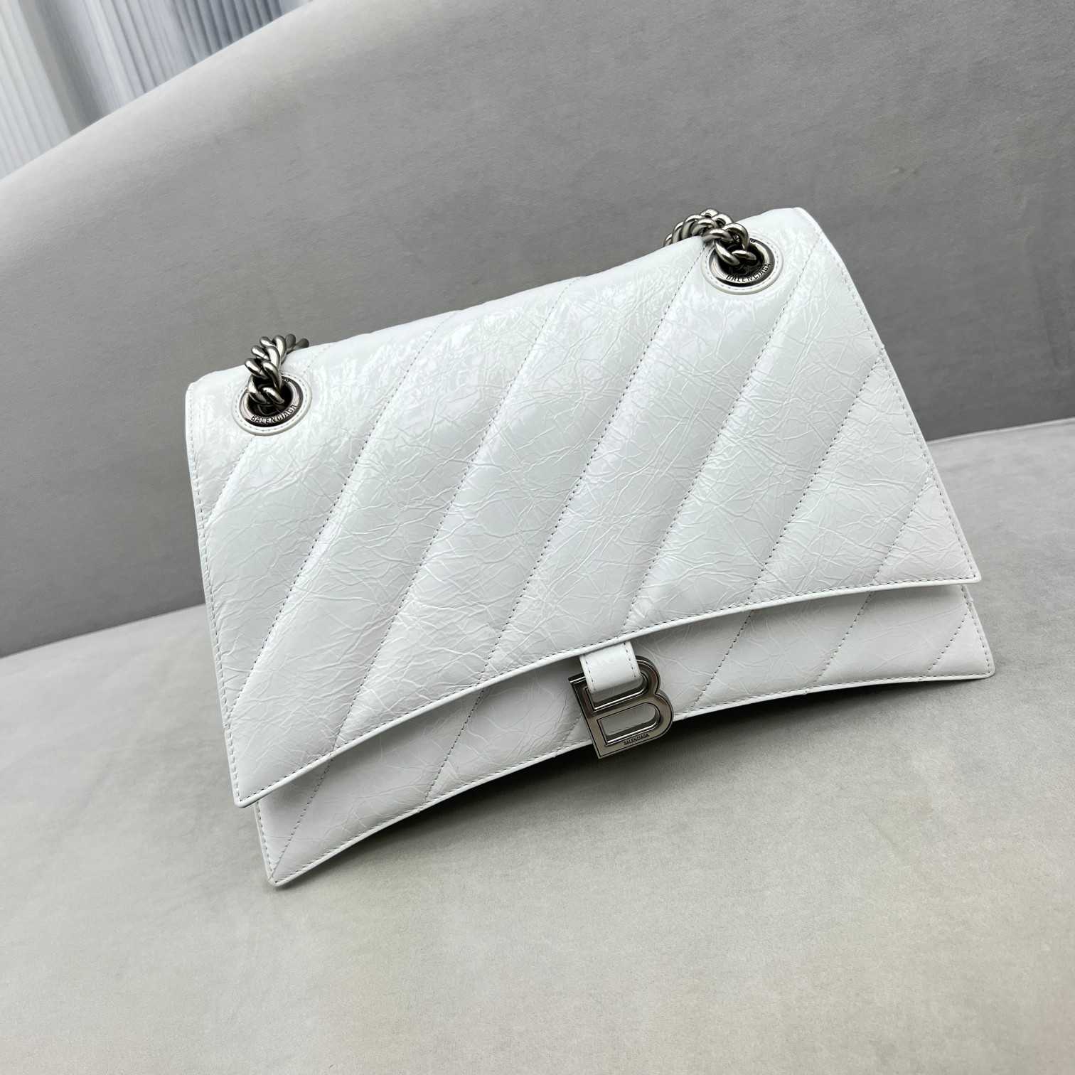 Balenciaga Women's Crush Medium Chain Bag Quilted In Optic White(31-20-12cm) - PerfectKickZ