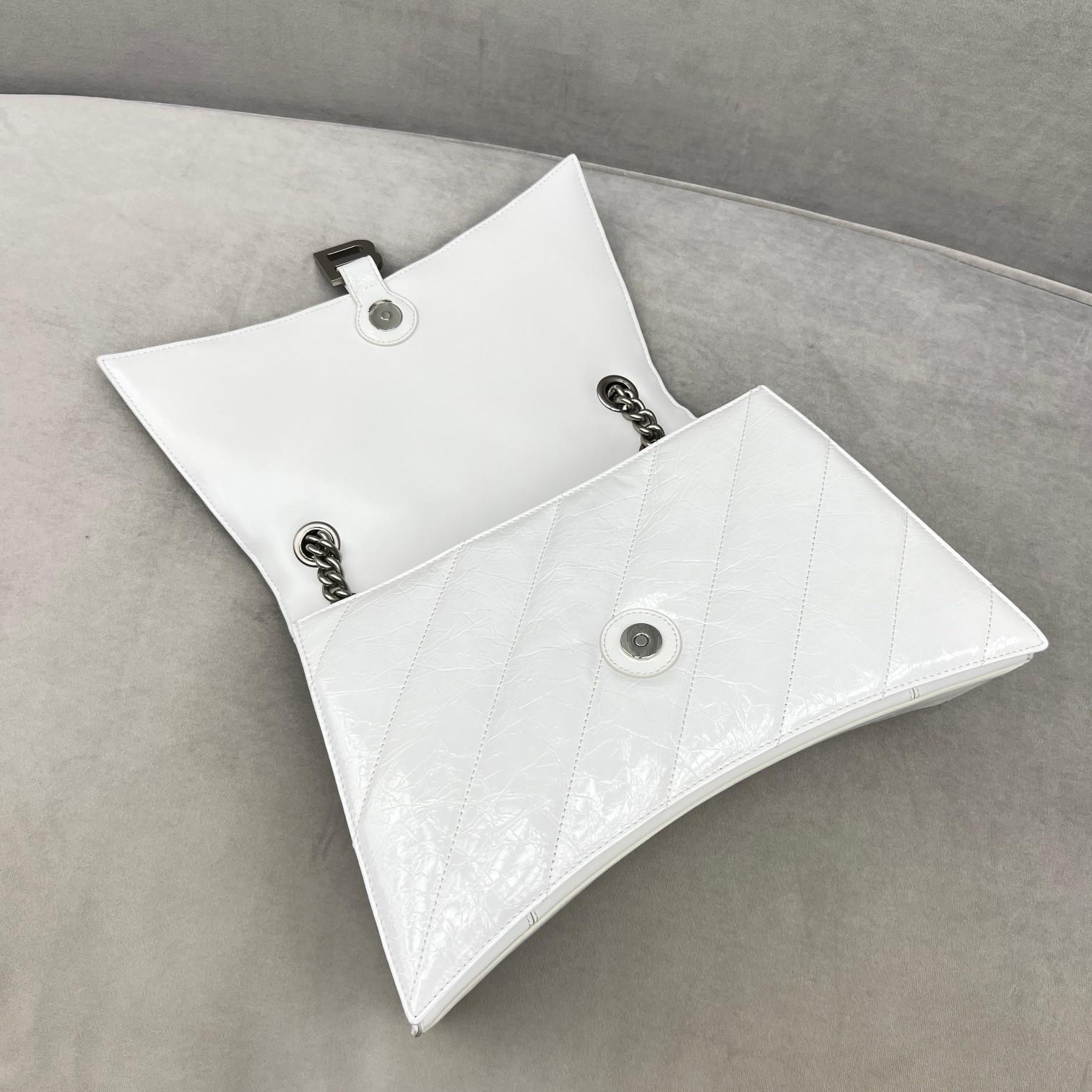 Balenciaga Women's Crush Medium Chain Bag Quilted In Optic White(31-20-12cm) - PerfectKickZ