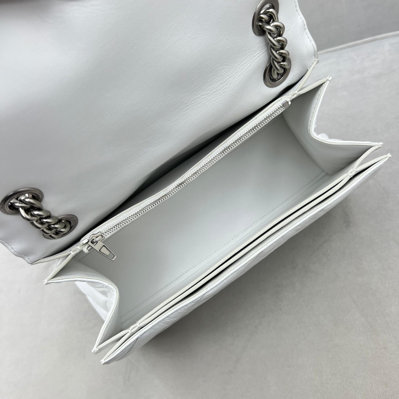 Balenciaga Women's Crush Medium Chain Bag Quilted In Optic White(31-20-12cm) - PerfectKickZ