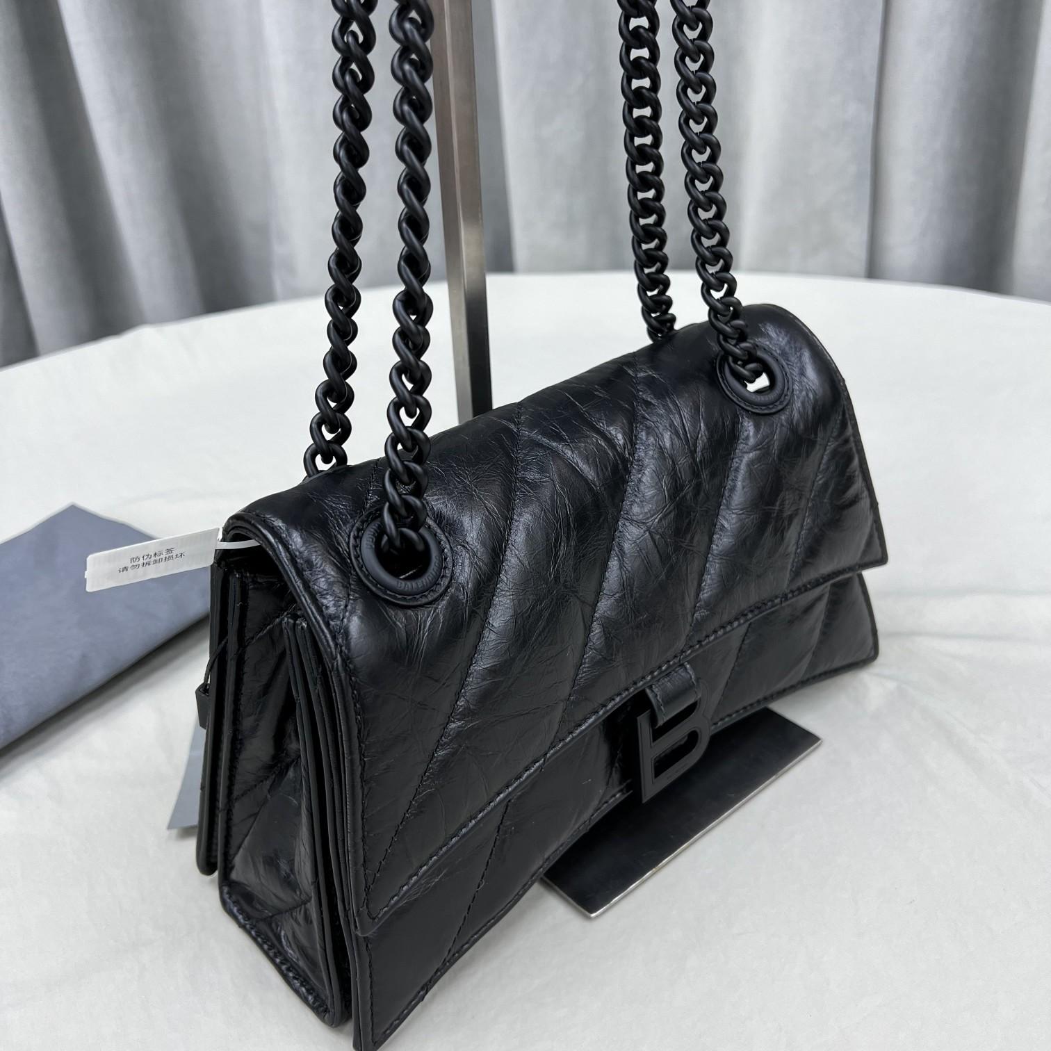 Balenciaga Women's Crush Small Chain Bag Quilted In Black(25-15-9.5cm) - PerfectKickZ