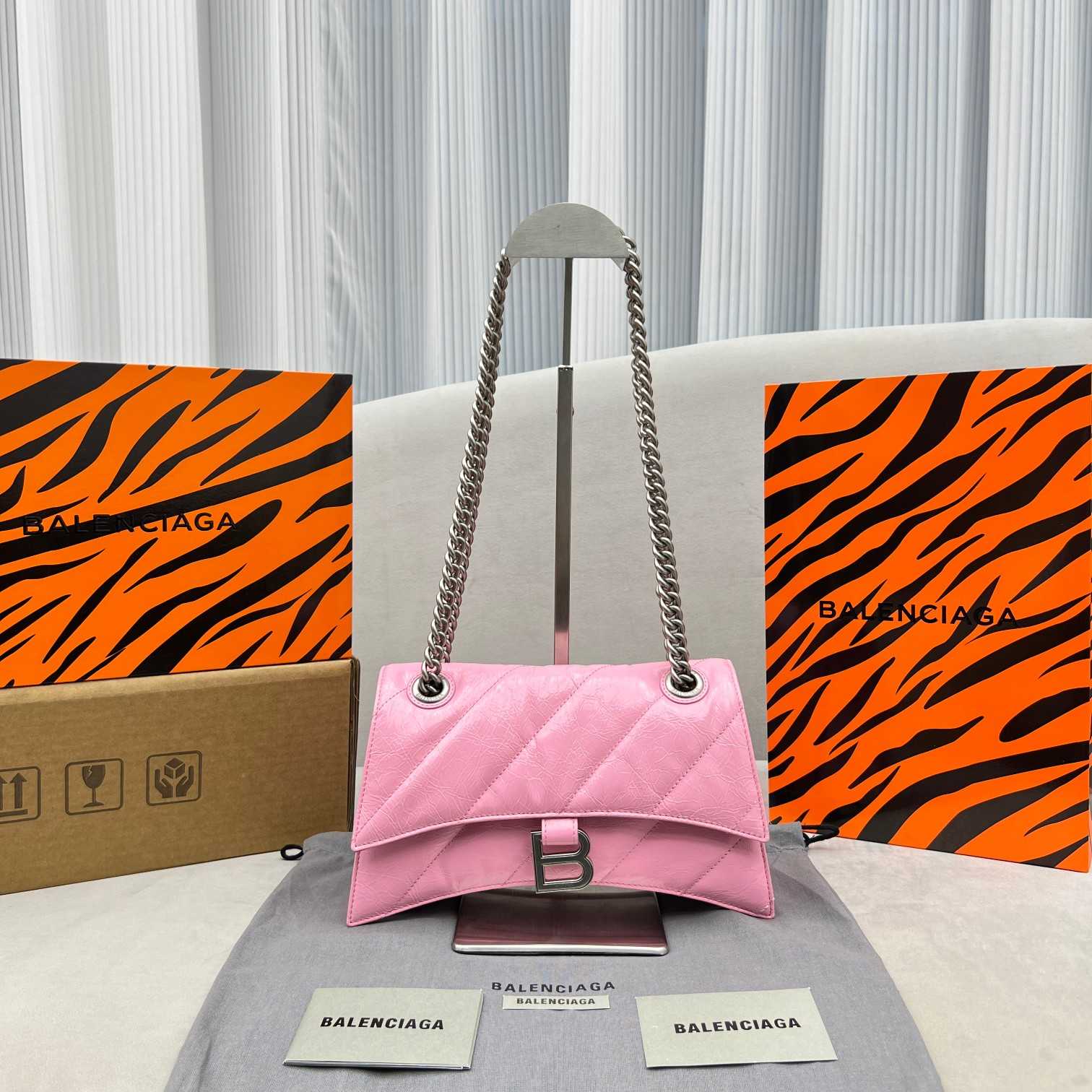 Balenciaga Women's Crush Small Chain Bag Quilted In Pink(25-15-9.5cm) - PerfectKickZ