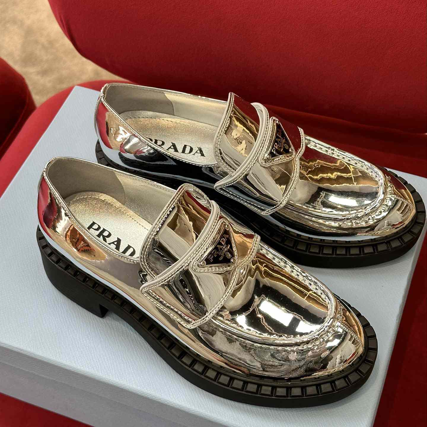 Prada Metallic Leather Loafers - PerfectKickZ
