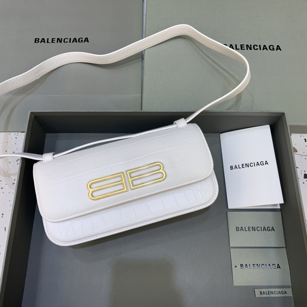 Balenciaga Women's Gossip Small Bag In Stripe Embossed Calfskin In White(23.5-12.4-10.4cm) - PerfectKickZ