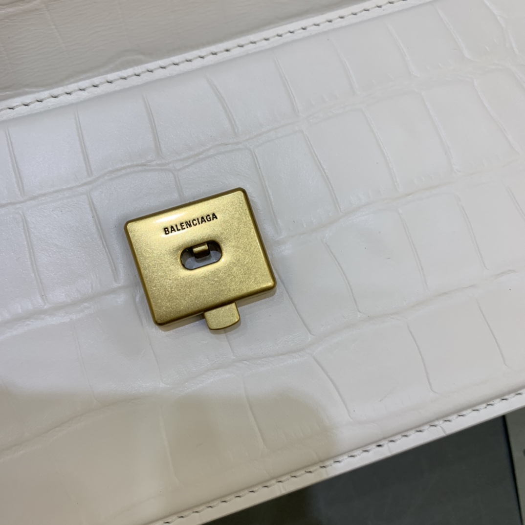 Balenciaga Women's Gossip Small Bag In Stripe Embossed Calfskin In White(23.5-12.4-10.4cm) - PerfectKickZ