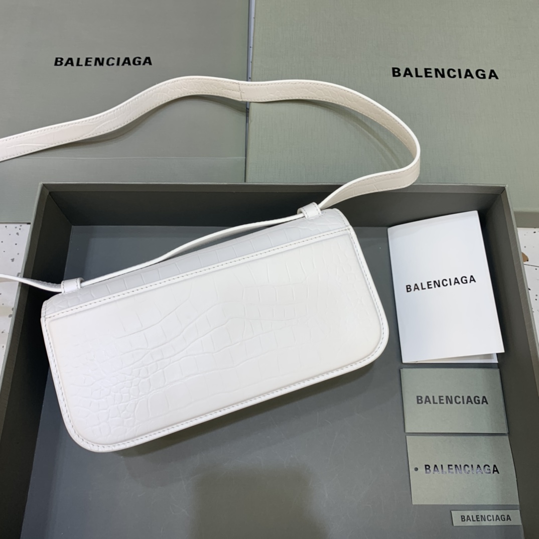 Balenciaga Women's Gossip Small Bag In Stripe Embossed Calfskin In White(23.5-12.4-10.4cm) - PerfectKickZ