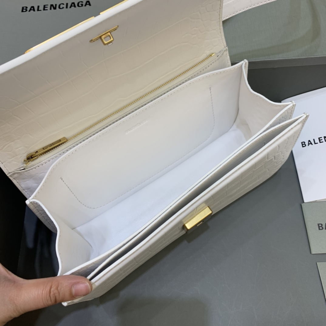 Balenciaga Women's Gossip Small Bag In Stripe Embossed Calfskin In White(23.5-12.4-10.4cm) - PerfectKickZ
