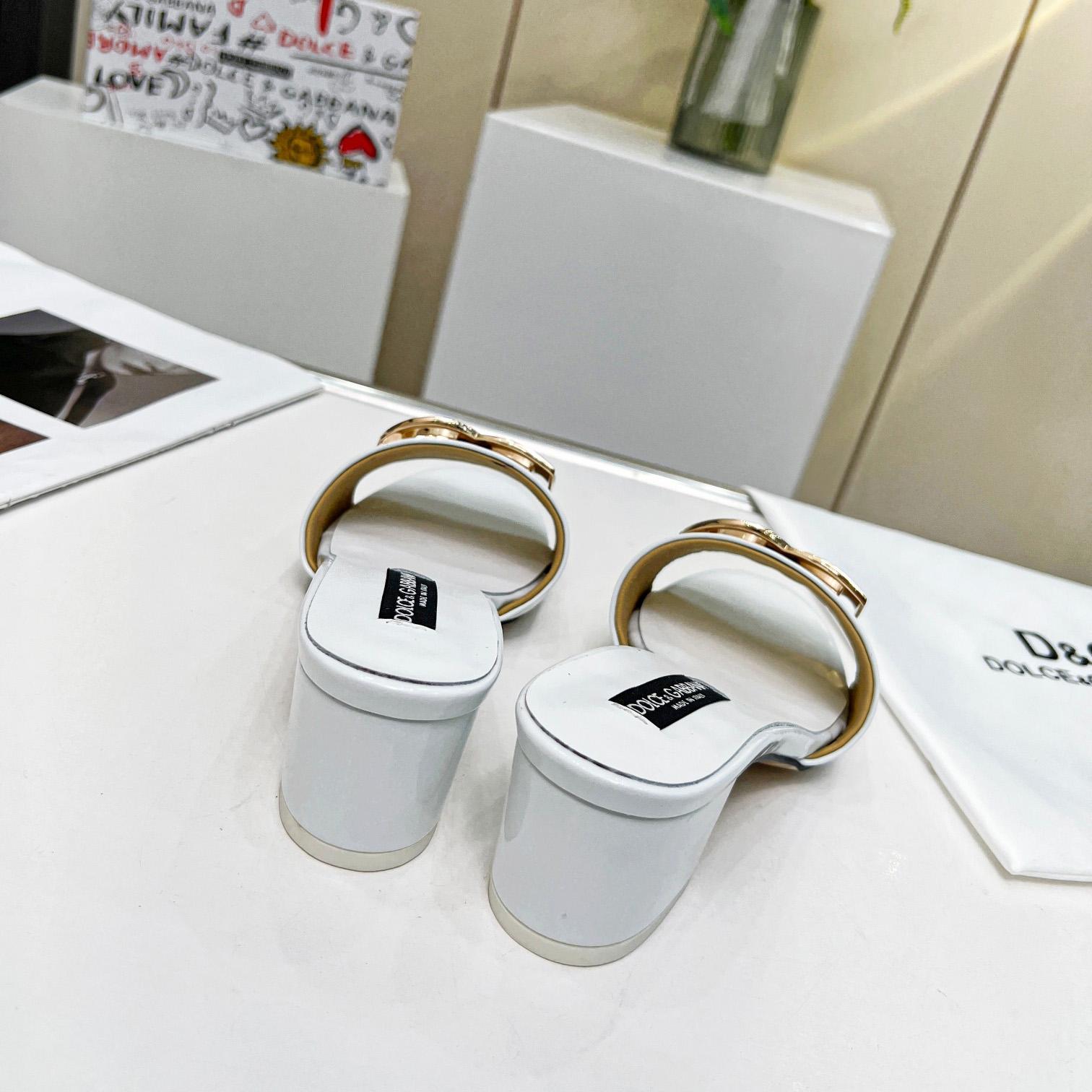 Dolce & Gabbana Polished Calfskin Sliders With DG Logo - PerfectKickZ