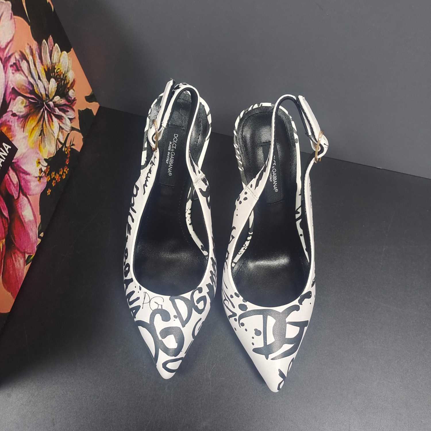 Dolce & Gabbana Calfskin Slingbacks With Logo Print - PerfectKickZ