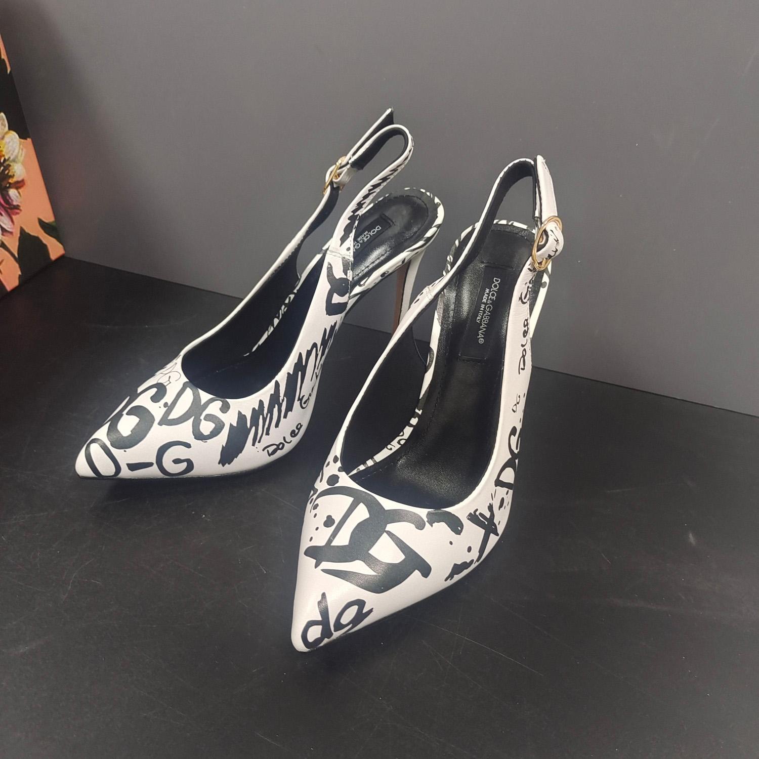 Dolce & Gabbana Calfskin Slingbacks With Logo Print - PerfectKickZ