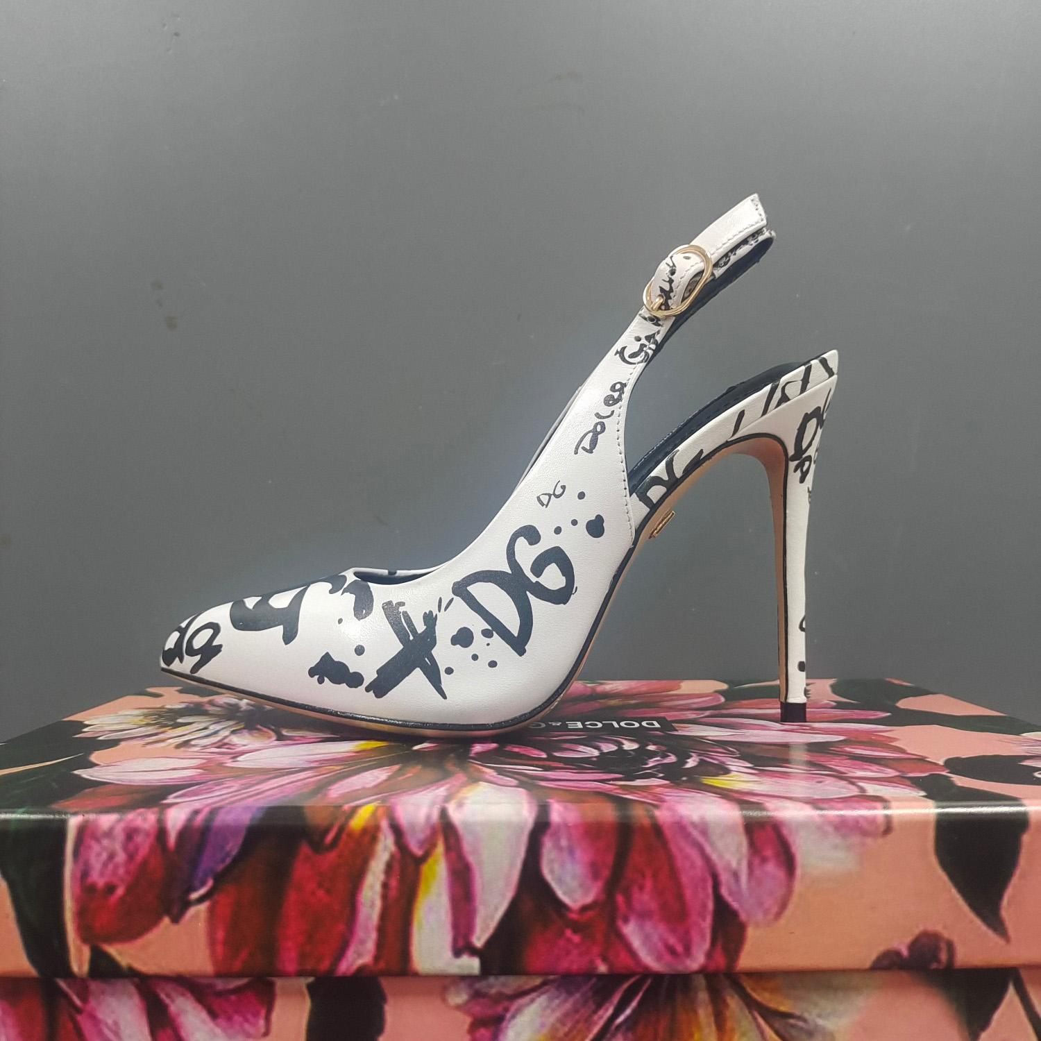 Dolce & Gabbana Calfskin Slingbacks With Logo Print - PerfectKickZ