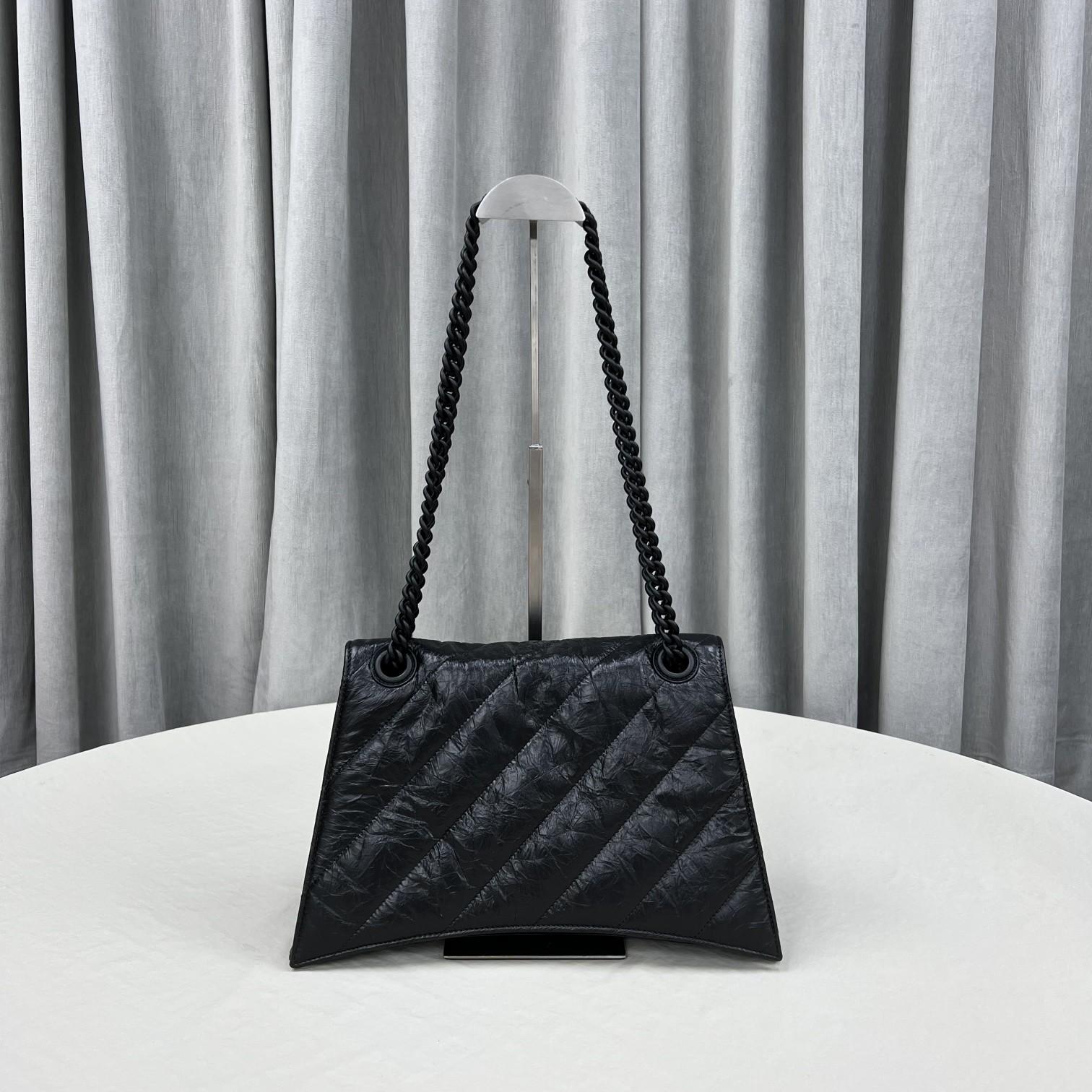 Balenciaga Women's Crush Medium Chain Bag Quilted In Black(31-20-12cm) - PerfectKickZ