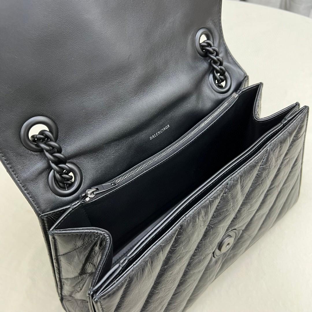 Balenciaga Women's Crush Medium Chain Bag Quilted In Black(31-20-12cm) - PerfectKickZ